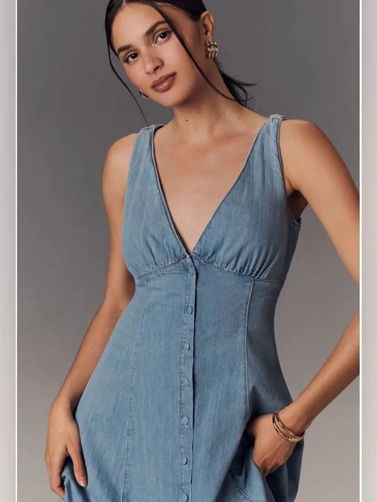 Reformation Sebastien Denim Midi Dress Size 8 NWT - Picture 2 of 16
